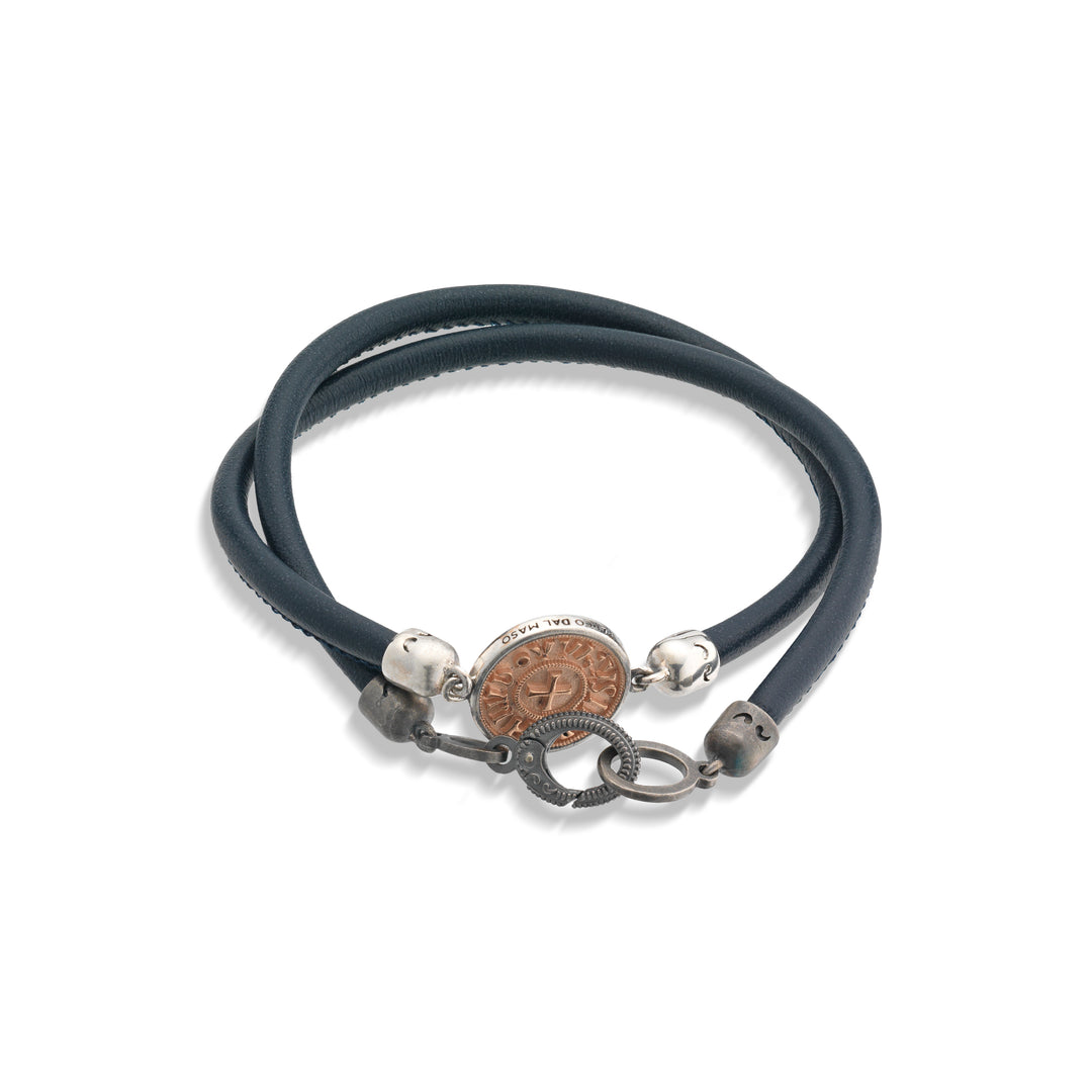 MONETA 18K Rose Vermeil Bracelet with Navy Leather