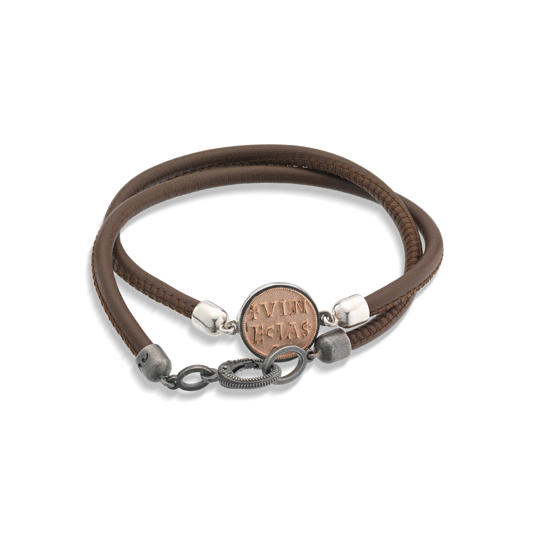 MONETA 18K Rose Vermeil Bracelet with Brown Leather