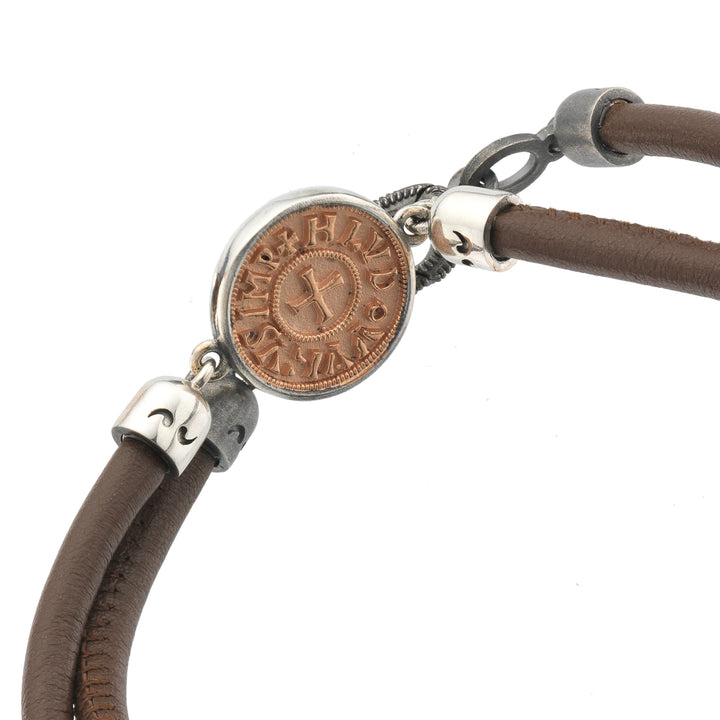 MONETA 18K Rose Vermeil Bracelet with Brown Leather