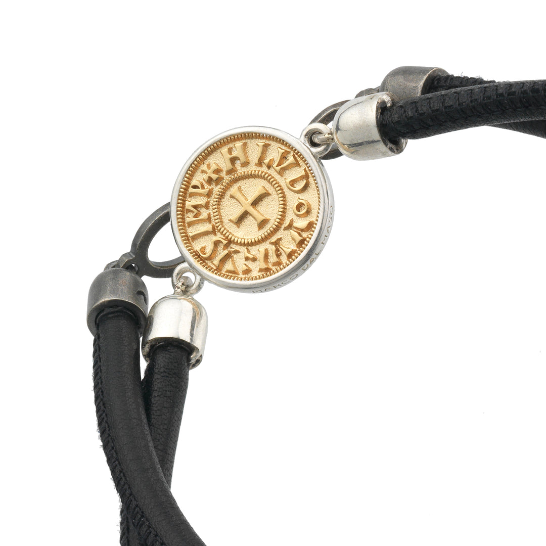 MONETA 18K Yellow Vermeil Bracelet with black leather
