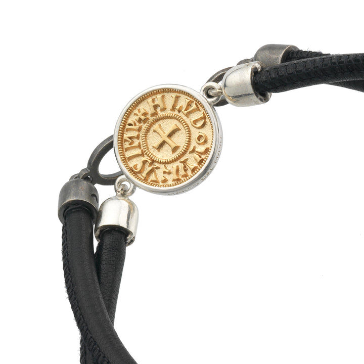 MONETA 18K Yellow Vermeil Bracelet with black leather