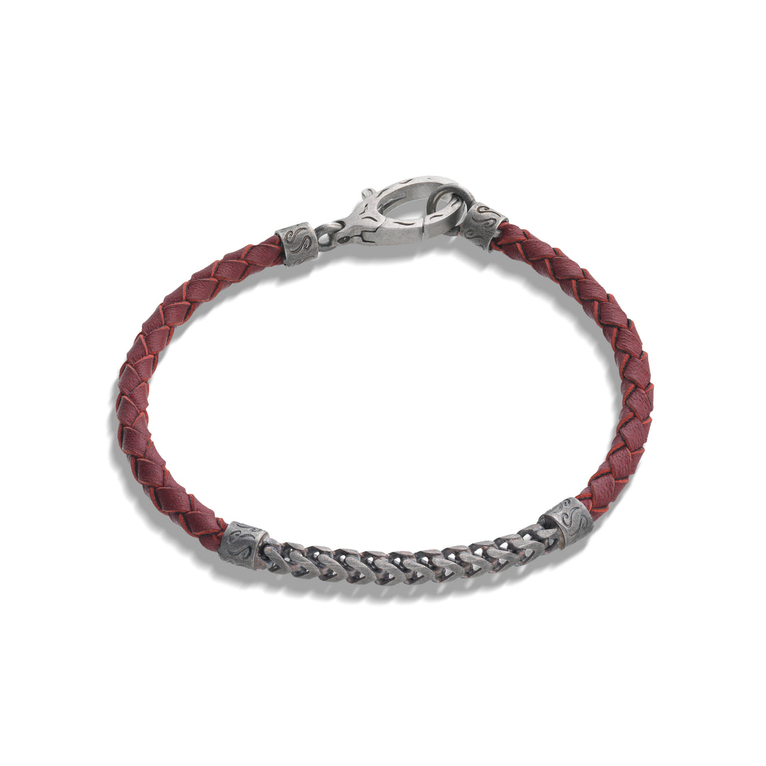 LASH Curve Chain Oxidized Bracelet with red leather