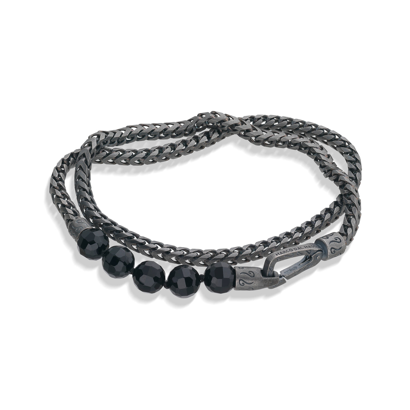 ULYSSES Faceted Beaded Onyx Chain Double Wrap Bracelet