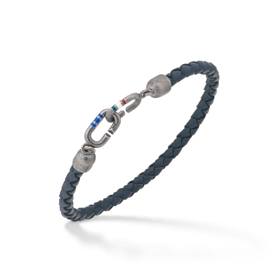 THE LINK Single Blue Enamel and Leather Bracelet