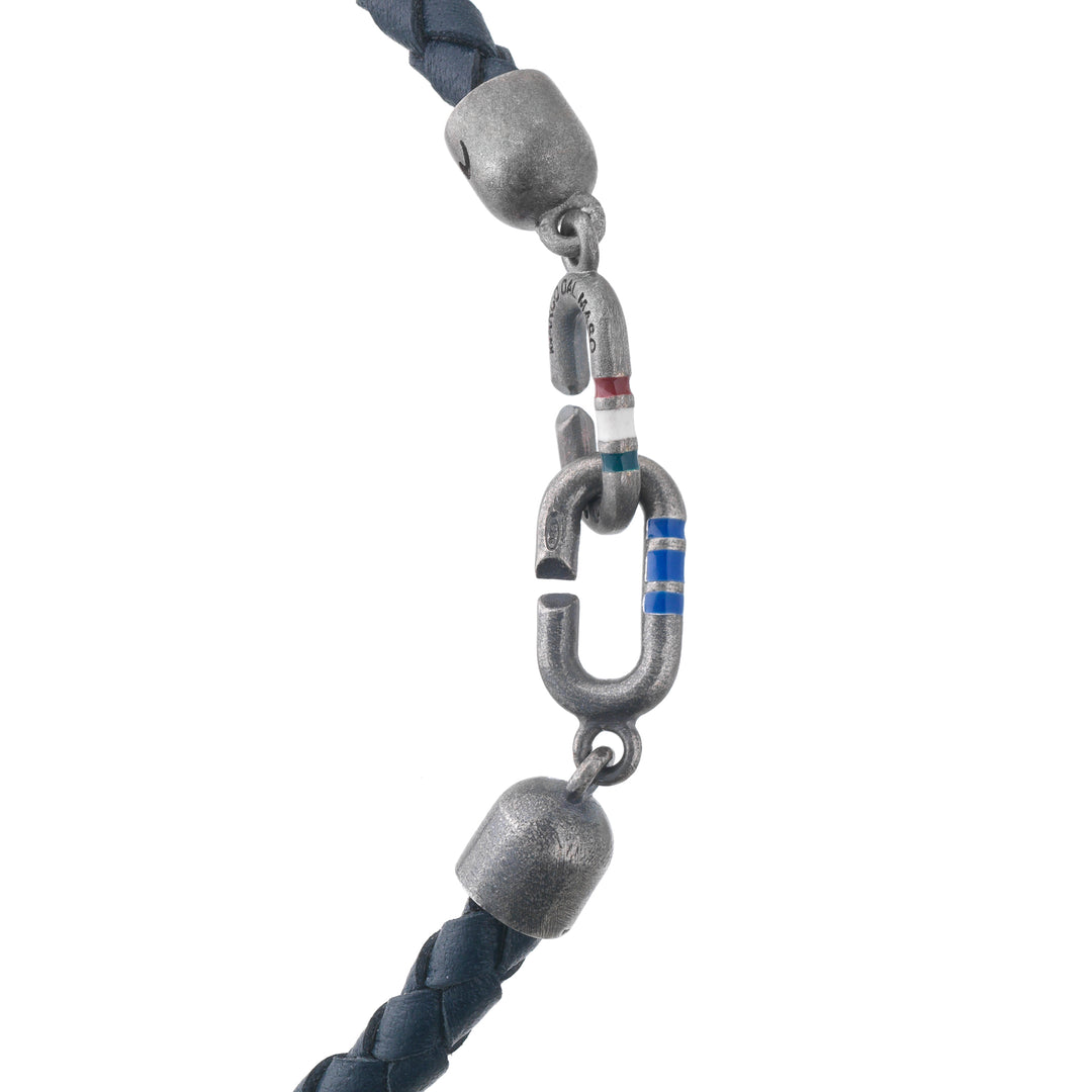 THE LINK Single Blue Enamel and Leather Bracelet
