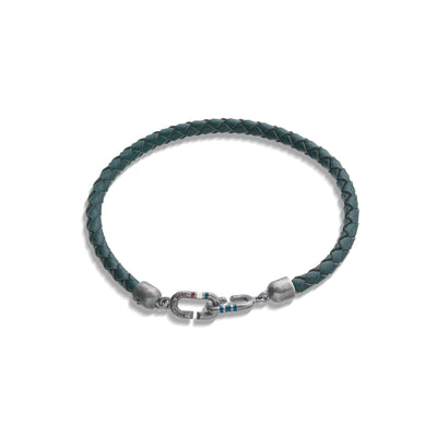 THE LINK Single Green Enamel and Leather Bracelet