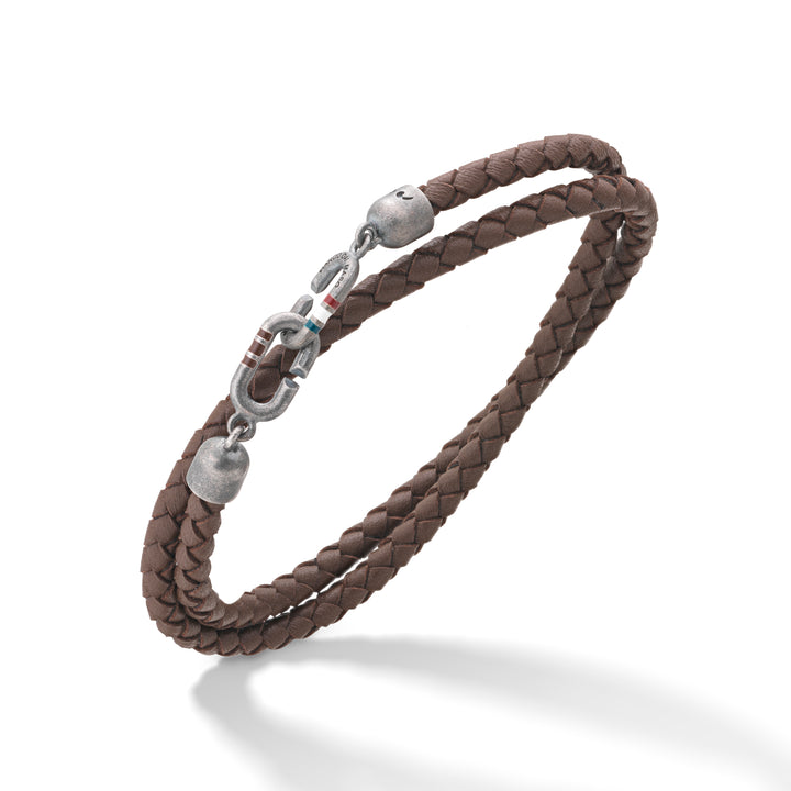 THE LINK Double Wrap Brown Enamel and Leather Bracelet