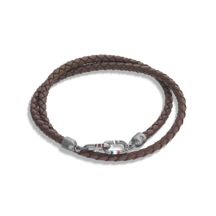 THE LINK Double Wrap Brown Enamel and Leather Bracelet