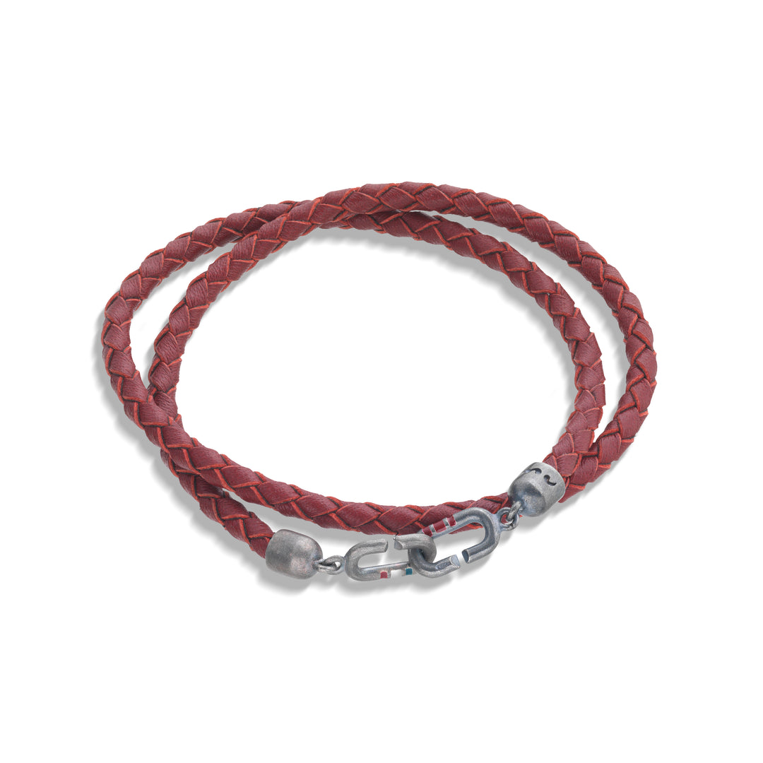 THE LINK Double Wrap Red Enamel and Leather Bracelet
