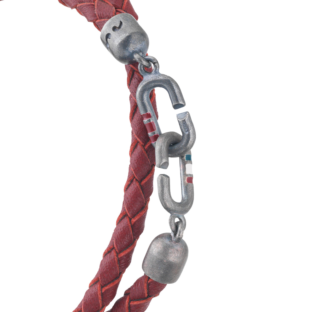 THE LINK Double Wrap Red Enamel and Leather Bracelet