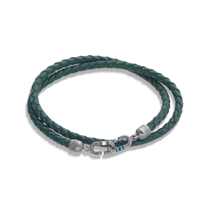 THE LINK Double Wrap Green Enamel and Leather Bracelet