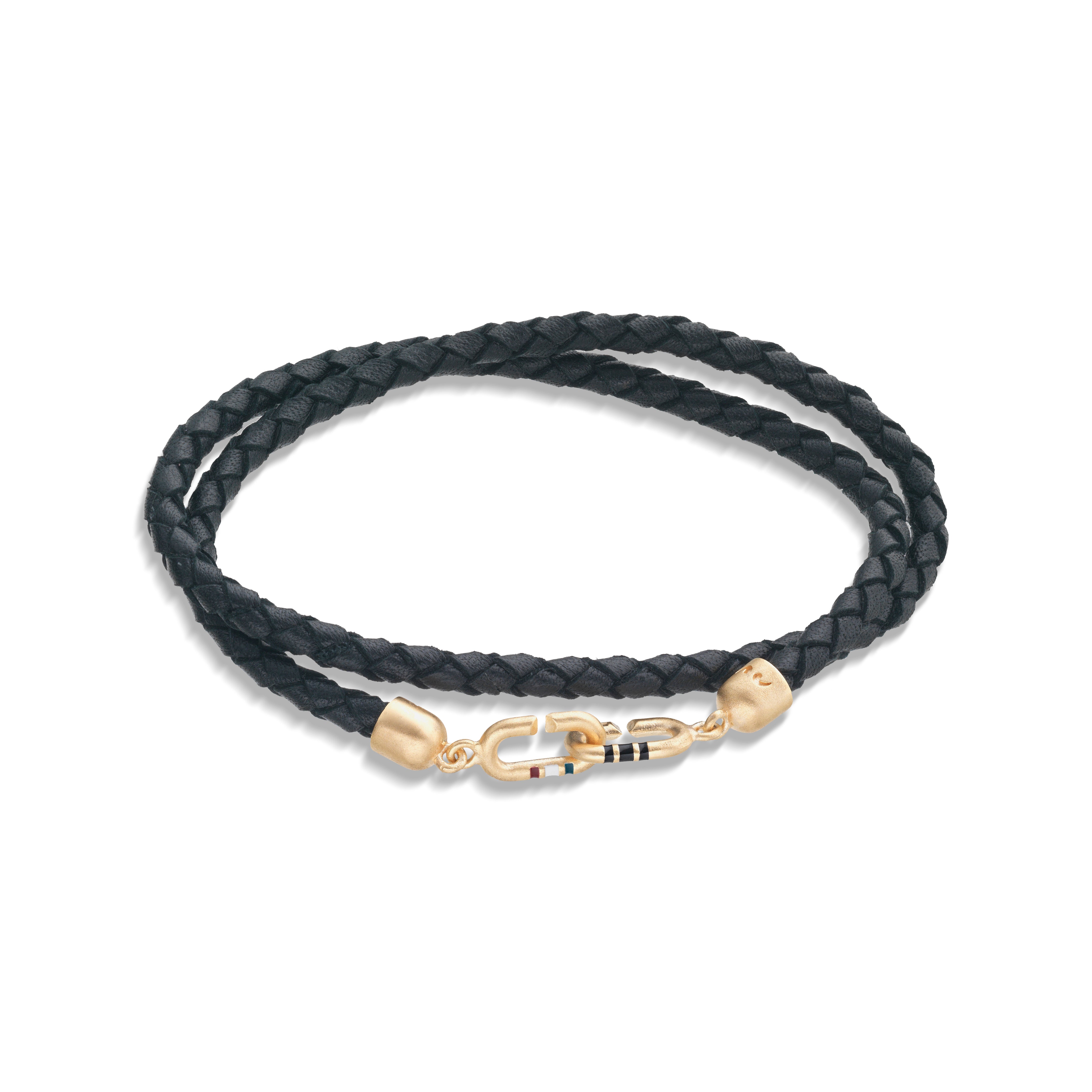 THE LINK 18K Vermeil Double Wrap Black Enamel and Leather