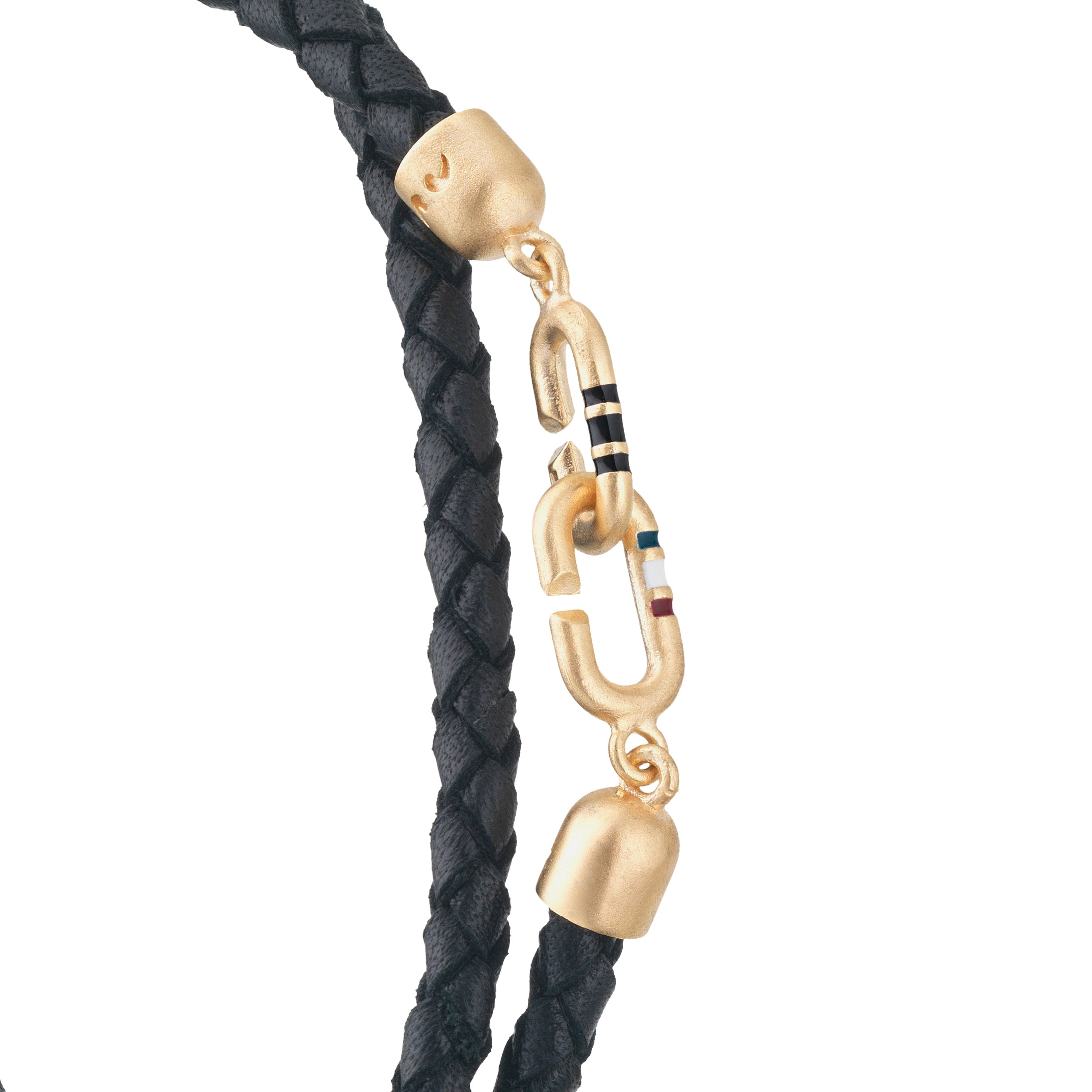 THE LINK 18K Vermeil Double Wrap Black Enamel and Leather