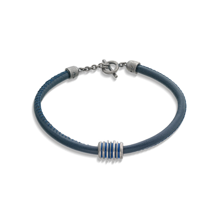 ACIES Roller Bracelet with Blue Enamel and Leather