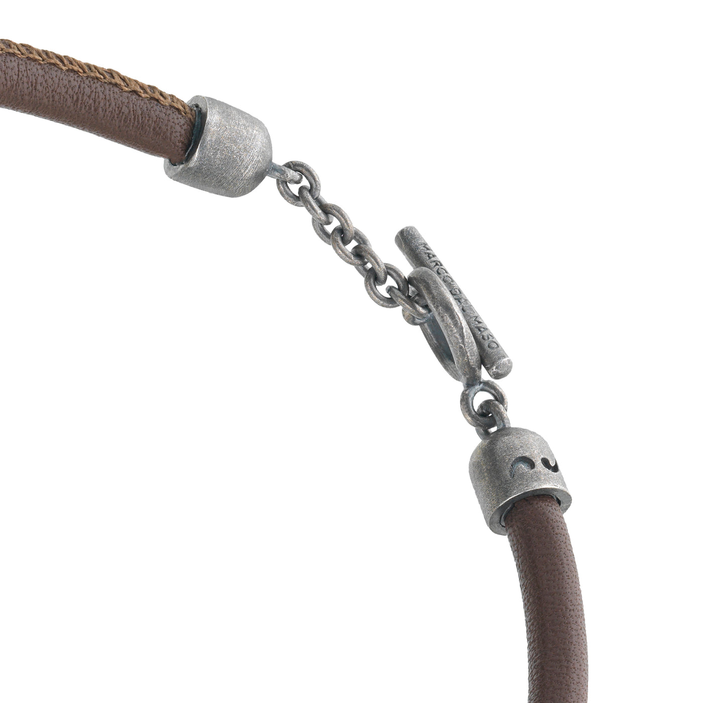 Roller Oxidized Silver Bracelet with brown enamel and leather