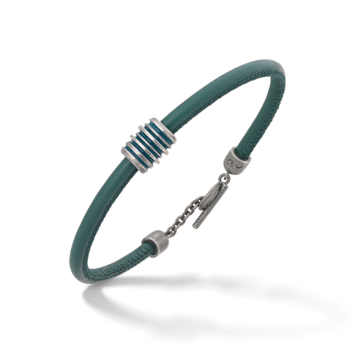 ACIES Roller Bracelet with Green Enamel and Leather