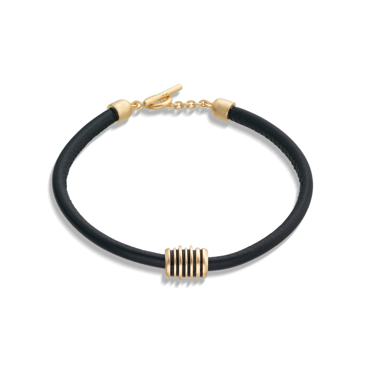 ACIES Matte Vermeil Roller Bracelet with Black Enamel and Leather
