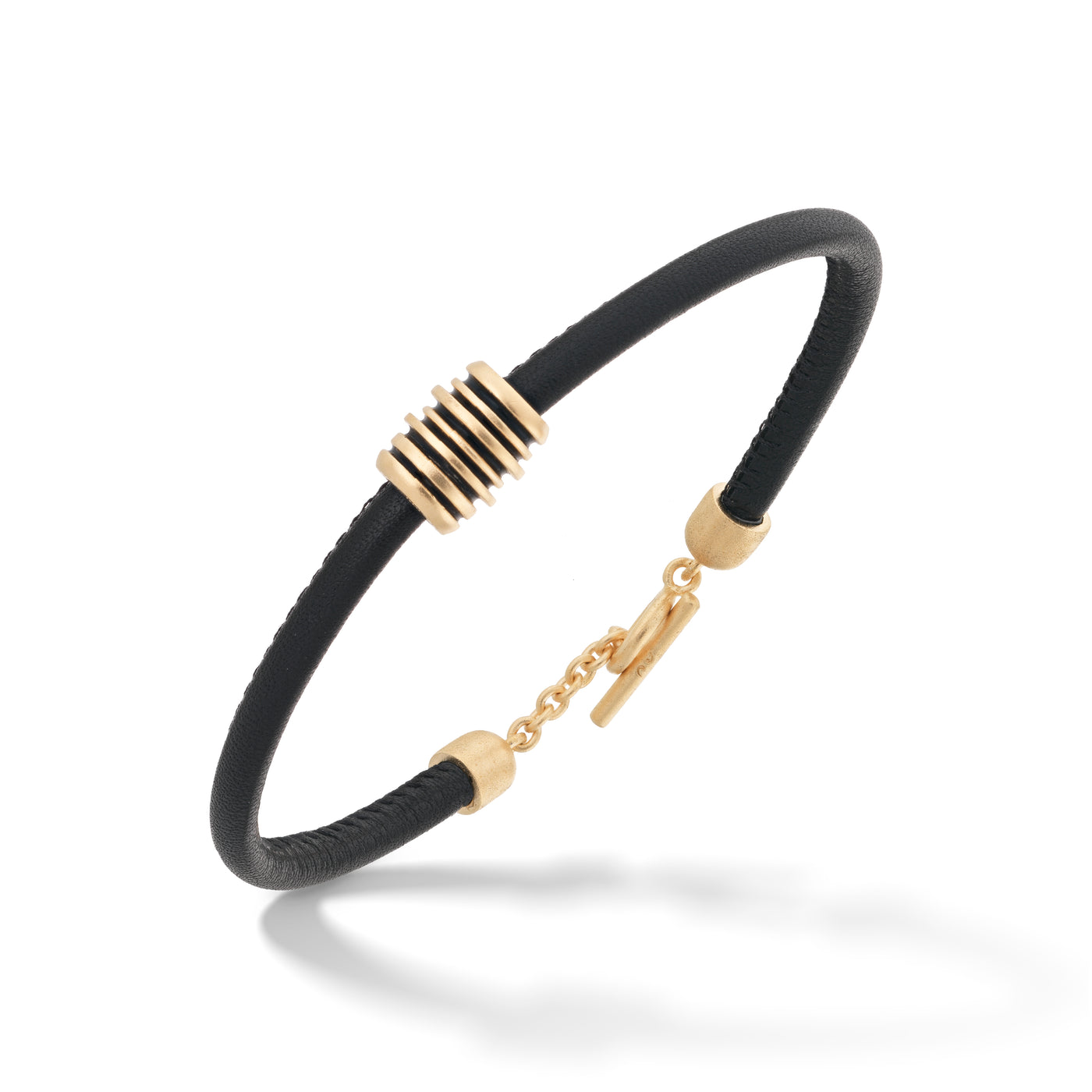 ACIES 18K Yellow Gold Vermeil Roller Bracelet with black enamel and leather