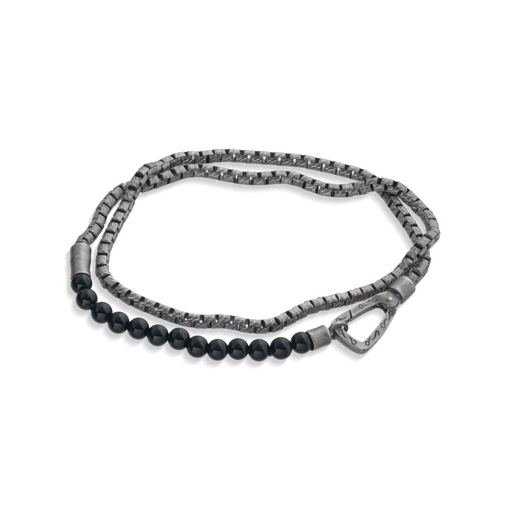 ULYSSES Mini Beaded Onyx Double Chain Bracelet
