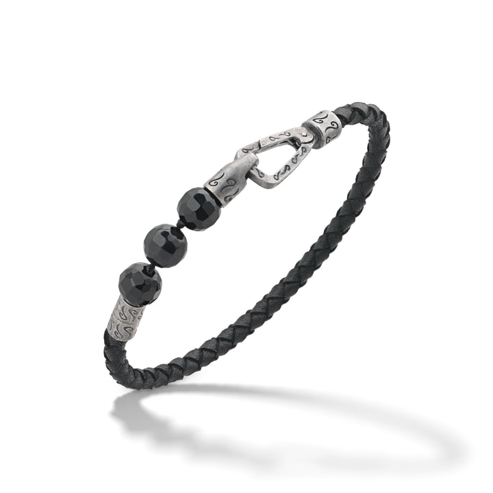 LASH 3 Beaded Onyx with black leather bracelet