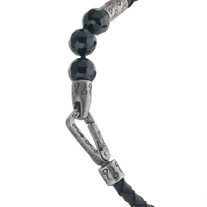 LASH 3 Beaded Onyx with black leather bracelet
