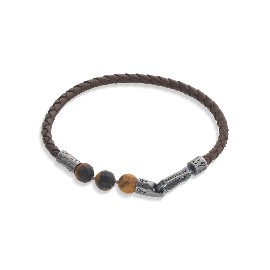 LASH 3 Beaded Tiger Eye with brown leather bracelet