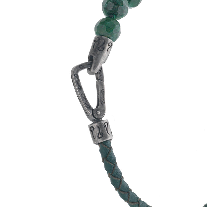 LASH 3 Beaded Jadeite with green leather bracelet