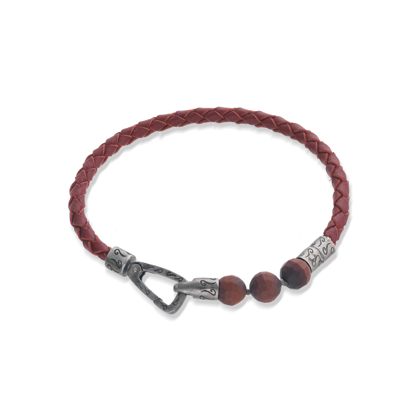 LASH 3 Beaded Red Tiger Eye with red leather bracelet