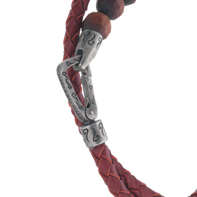 LASH Faceted Red Tiger Eye Double Wrap Leather Bracelet