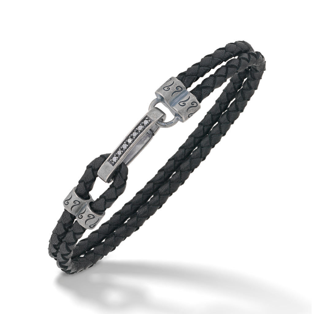 LASH Black Diamonds Silver Clasp Bracelet with Black Leather – MARCO DAL  MASO