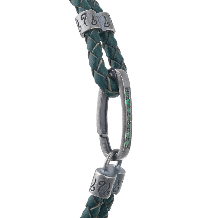 LASH Tsavorite Silver Clasp Bracelet with Green Leather