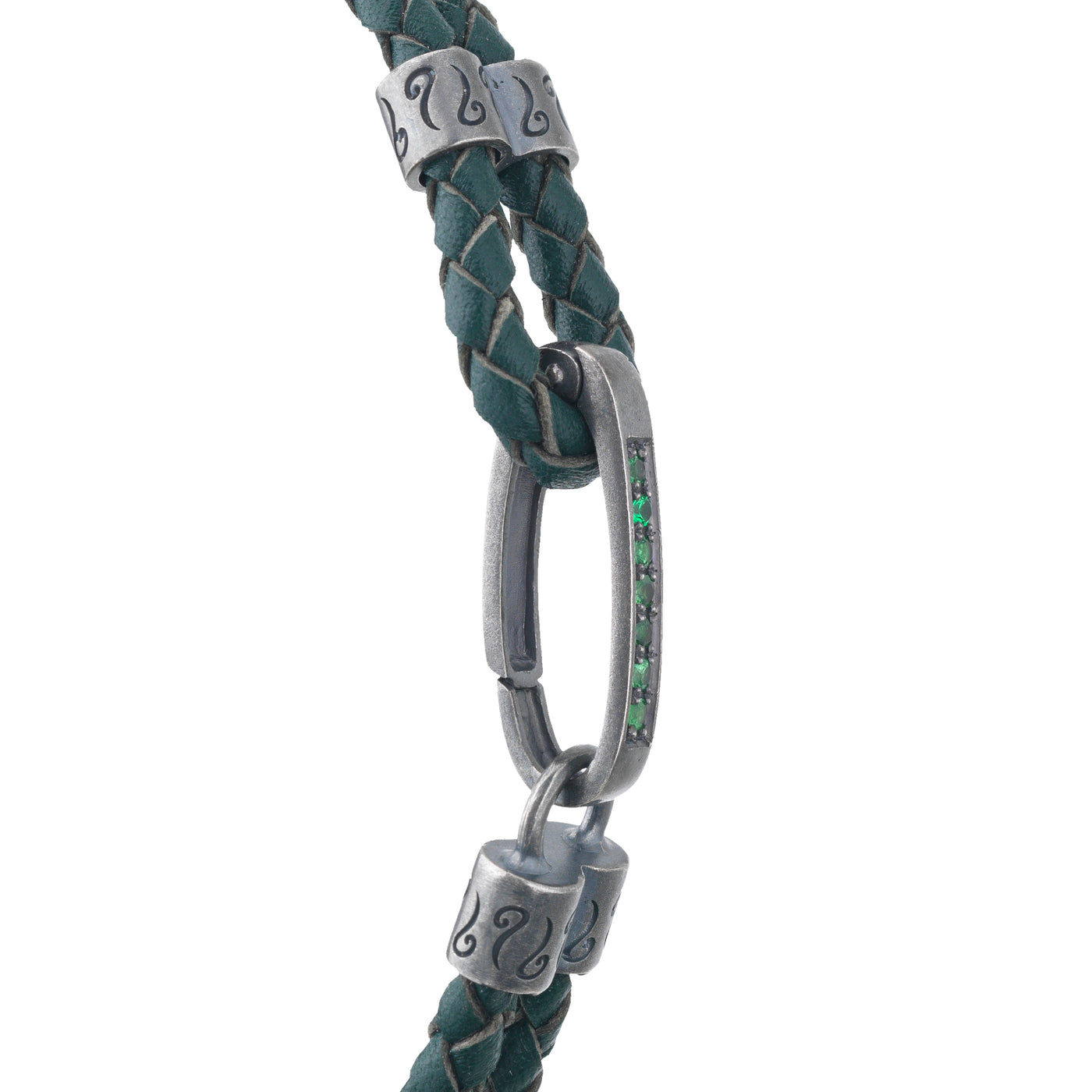 Marco Dal Maso Men's Woven Green Leather Double Wrap Bracelet Sterling  Silver 16