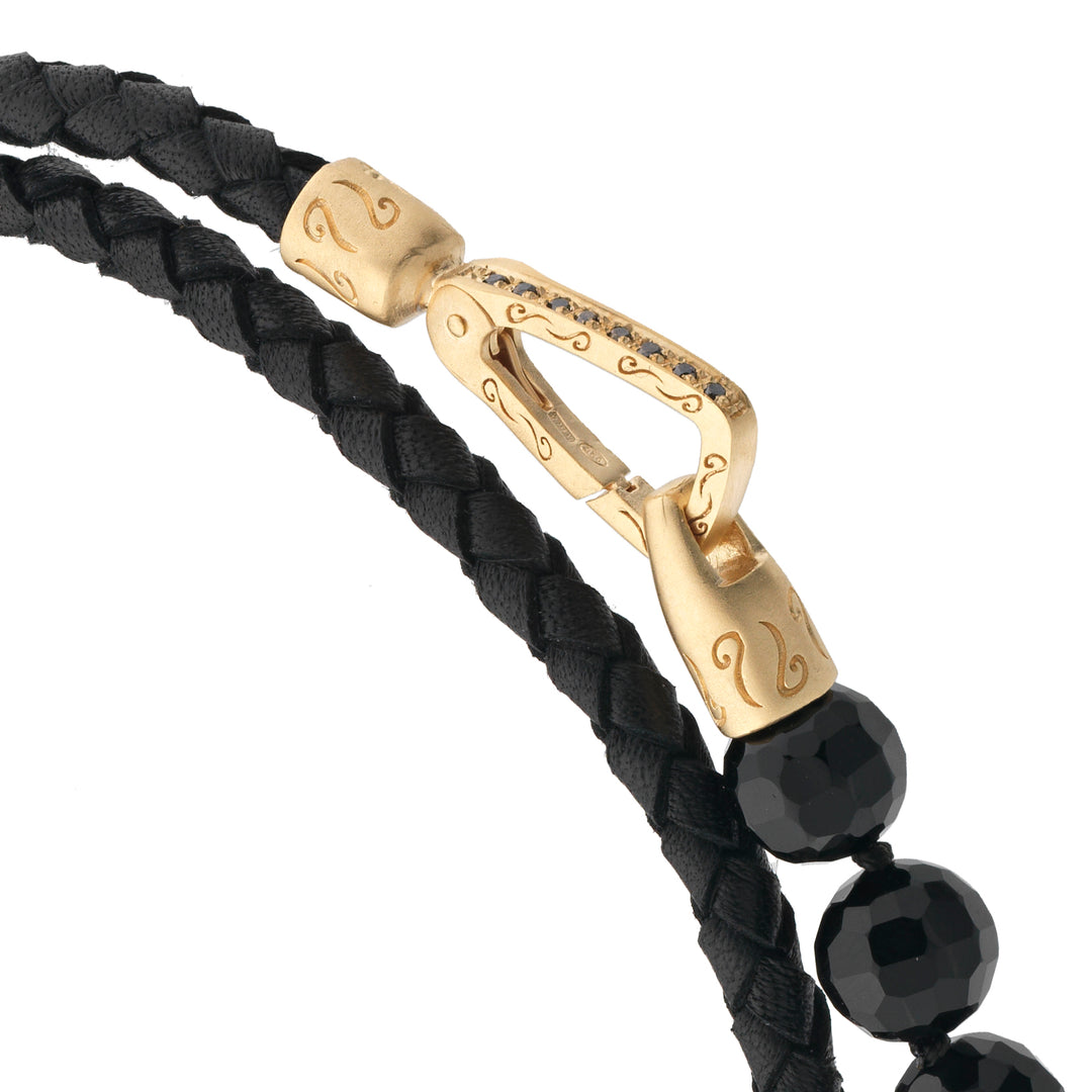 LASH Black Onyx Beaded 18K Vermeil Double Wrap Bracelet with black diamonds
