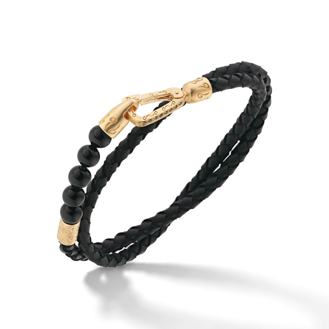 LASH Black Onyx Beaded 18K Vermeil Double Wrap Bracelet with black diamonds