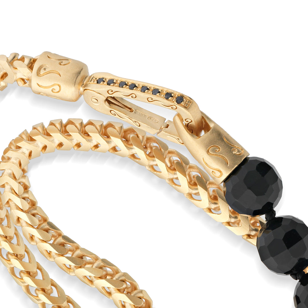 ULYSSES 18K Vermeil Faceted Beaded Onyx Double Chain Bracelet