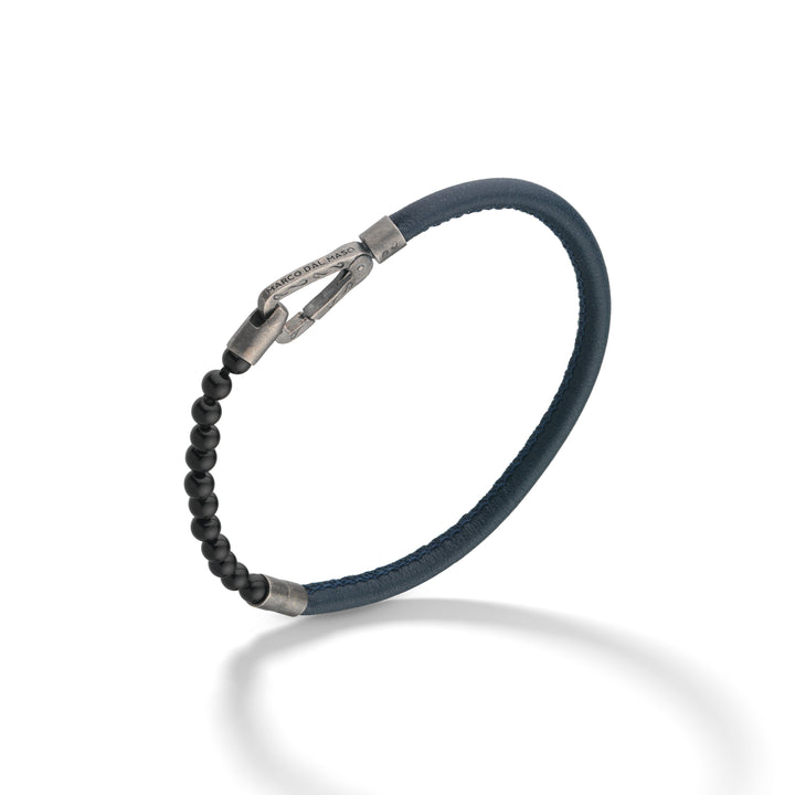 LASH Mini Onyx Beaded Single Bracelet with blue leather