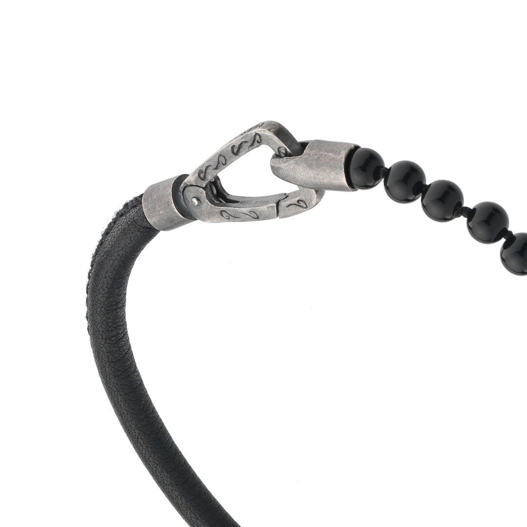 LASH Mini Onyx Beaded Single Bracelet with black leather