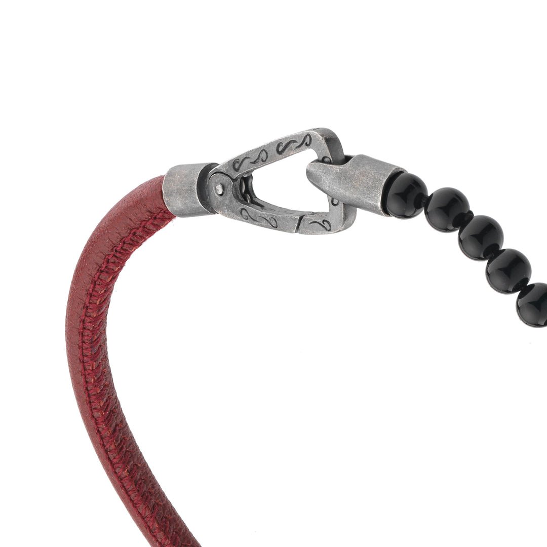 LASH Mini Onyx Beaded Single Bracelet with red leather