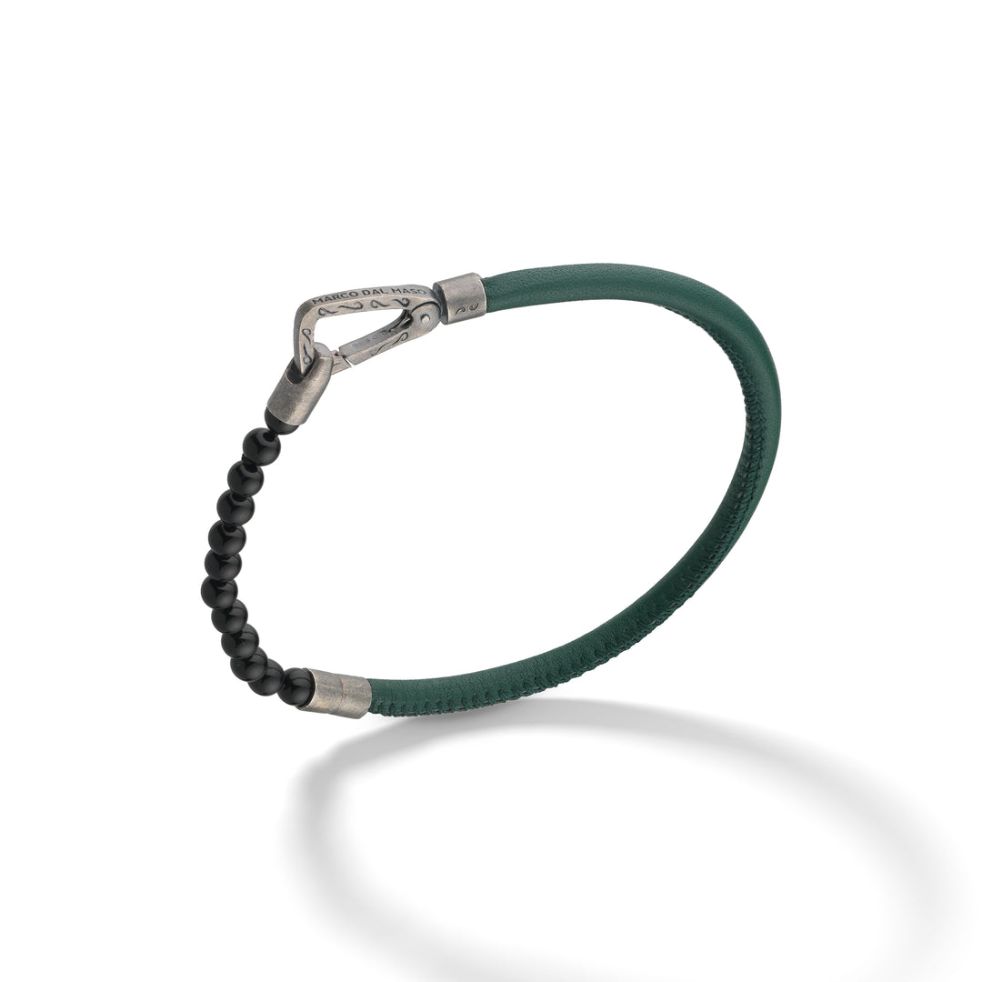 LASH Mini Onyx Beaded Single Bracelet with green leather