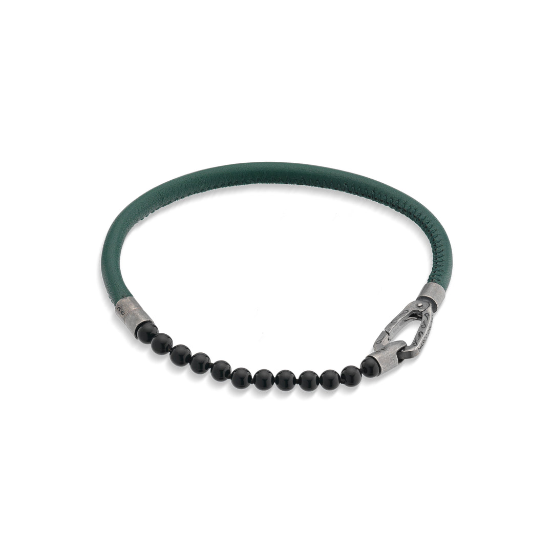 LASH Mini Onyx Beaded Single Bracelet with green leather