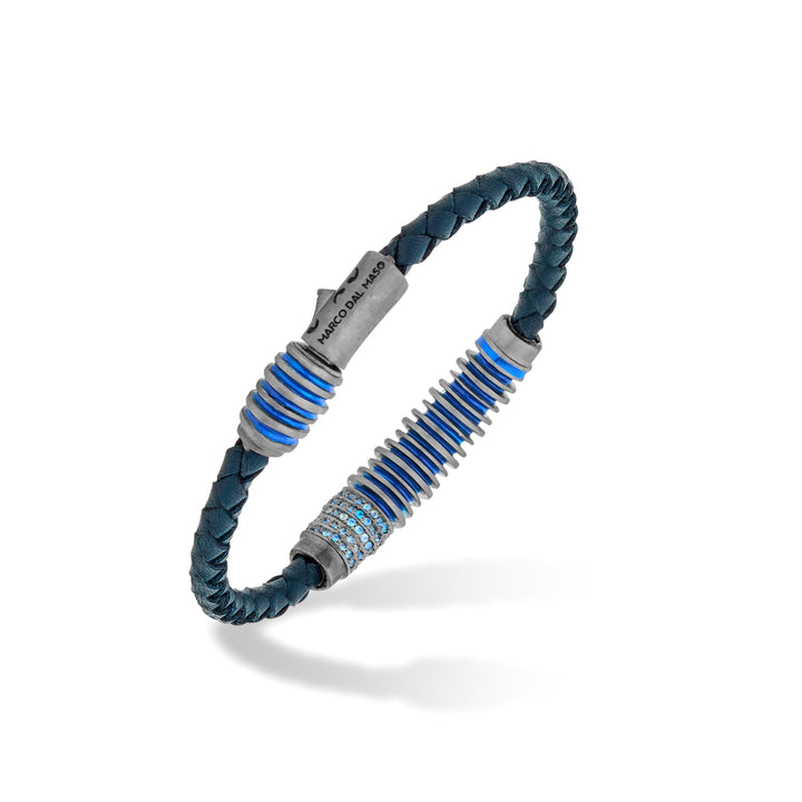 ACIES Black Matte Silver Bracelet with Blue Sapphires and Blue Enamel