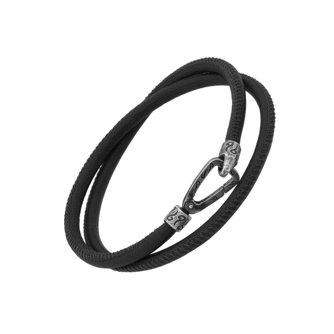 Lash Smooth Double Leather Cord Bracelet with Black Leather