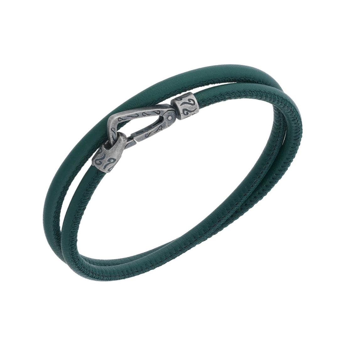 Lash Smooth Double Leather Cord Bracelet with Green Leather