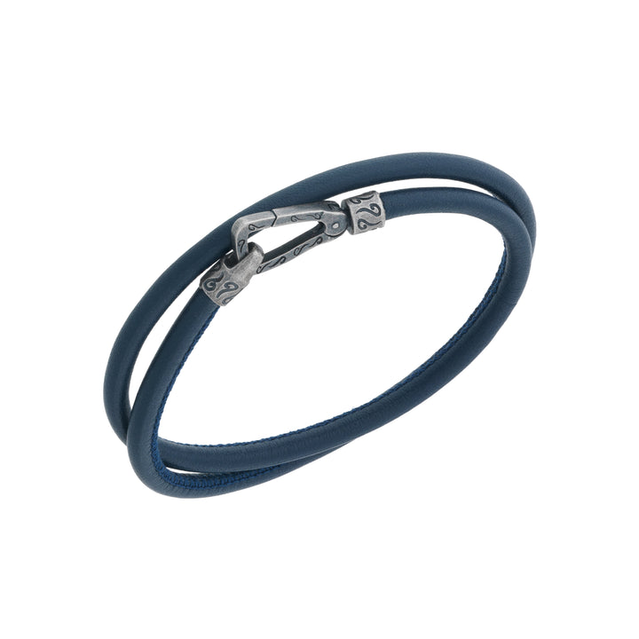 Lash Smooth Double Leather Cord Bracelet with Blue Leather