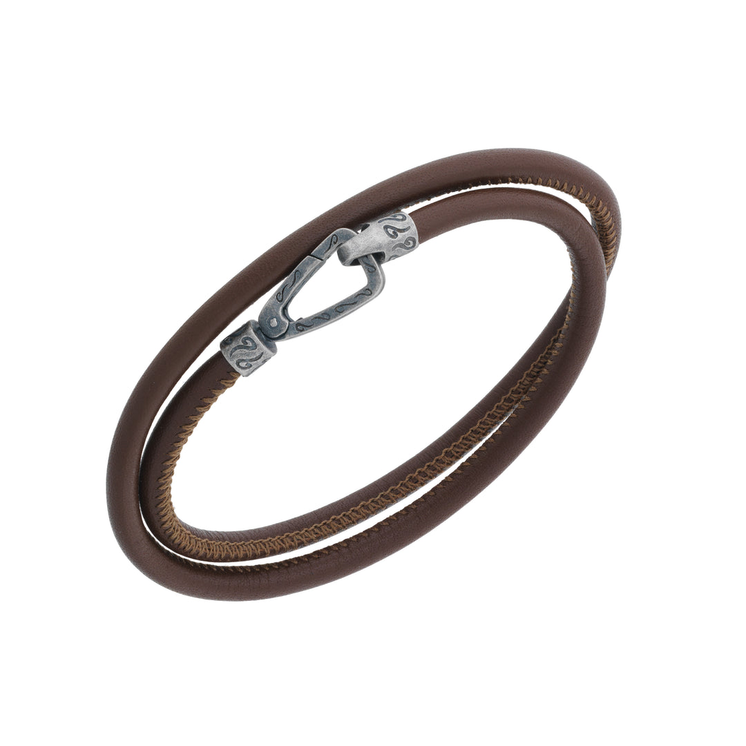 Lash Smooth Double Leather Cord Bracelet with Brown Leather