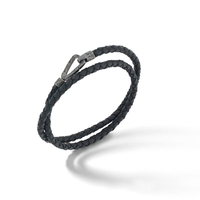 Lash Double Leather Cord Bracelet with Black Leather