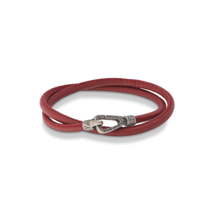 Lash Smooth Double Leather Cord Bracelet with Red Leather