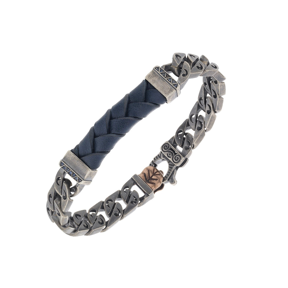FLAMING TONGUE Leather Link Bracelet with Sapphires