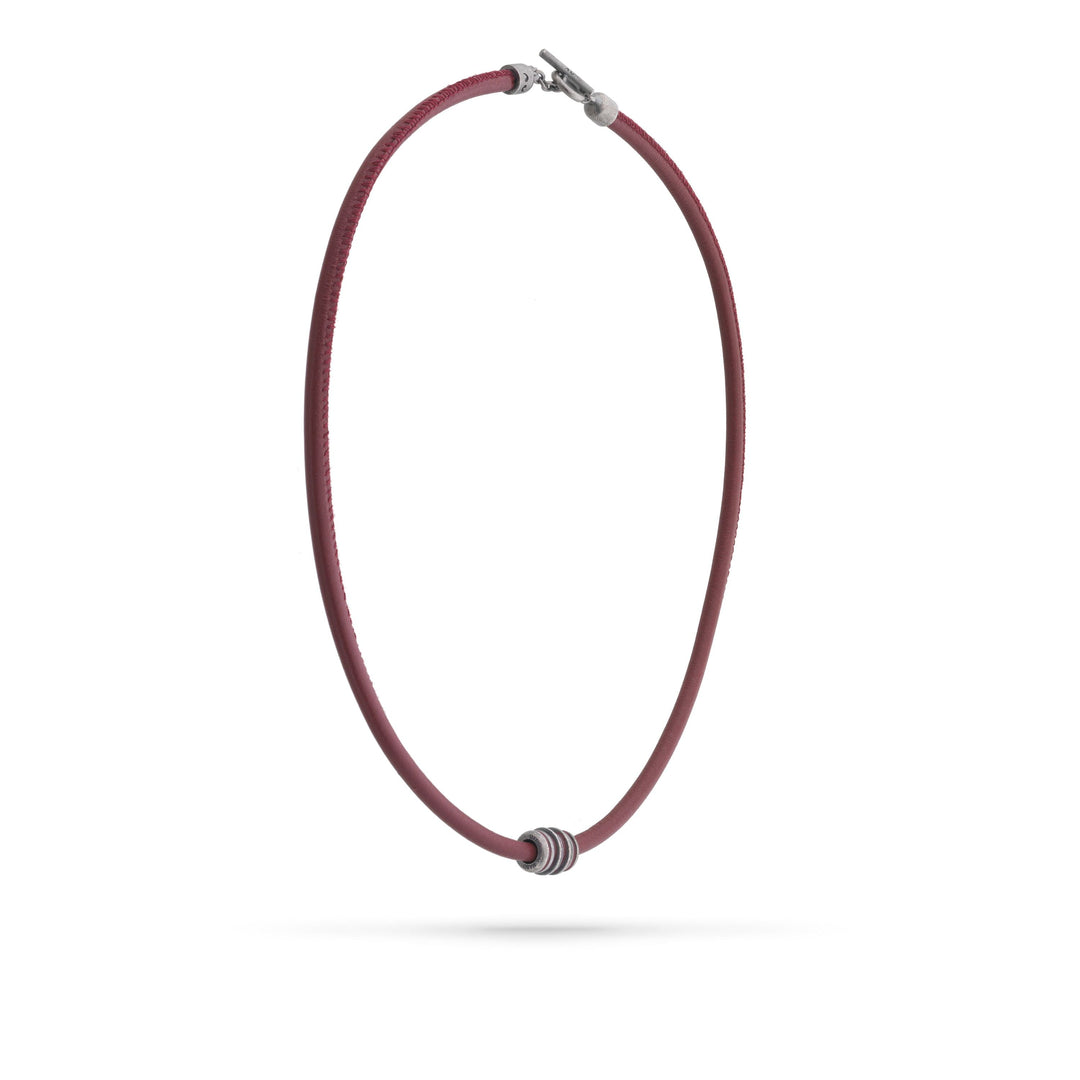 Acies Roller Red Neckalce with red enamel and leather