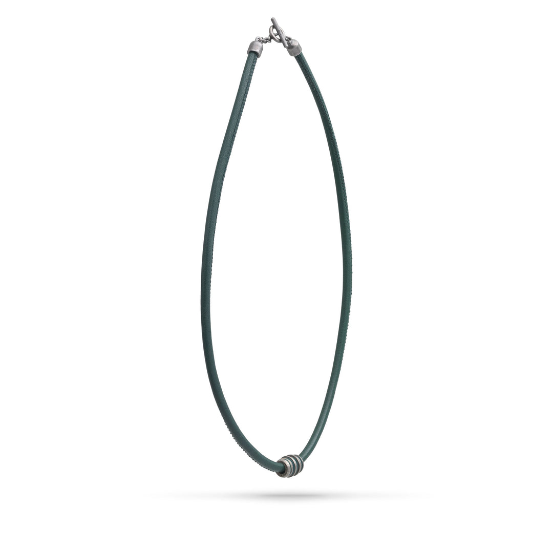 Acies Roller Green Neckalce with green enamel and leather